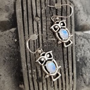 💎STERLING SILVER OWL EARRINGS WITH MOONSTONE